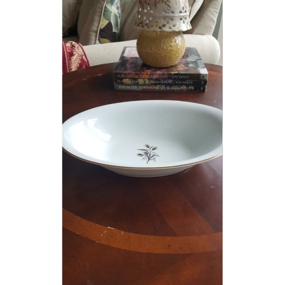 Noritake Wheatcroft Oval Vegetable Bowl Beautiful Gold Trim Gray Leaves Christma - Picture 3 of 8